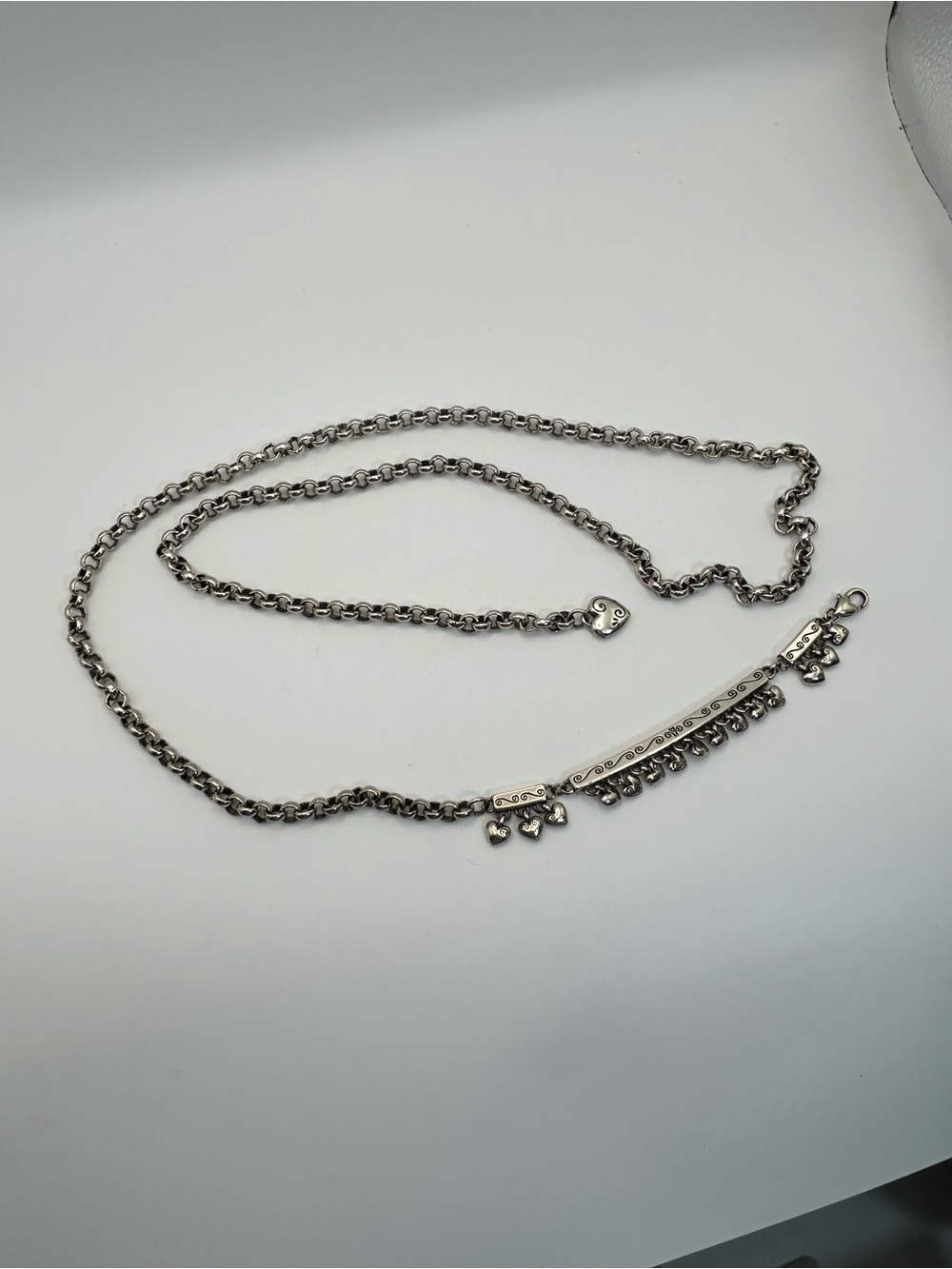 Brighton Dangling Hearts Chain Belt 40"L Round Link Silver Plated Vintage - Picture 6 of 12